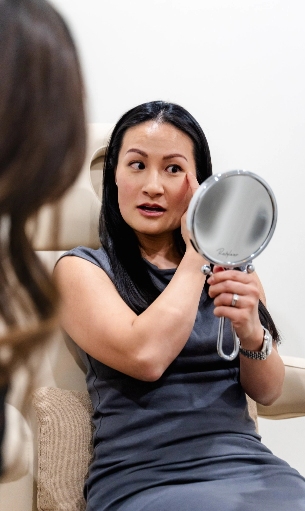 Patient looking at mirror