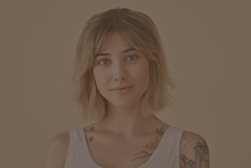Woman short hair in studio